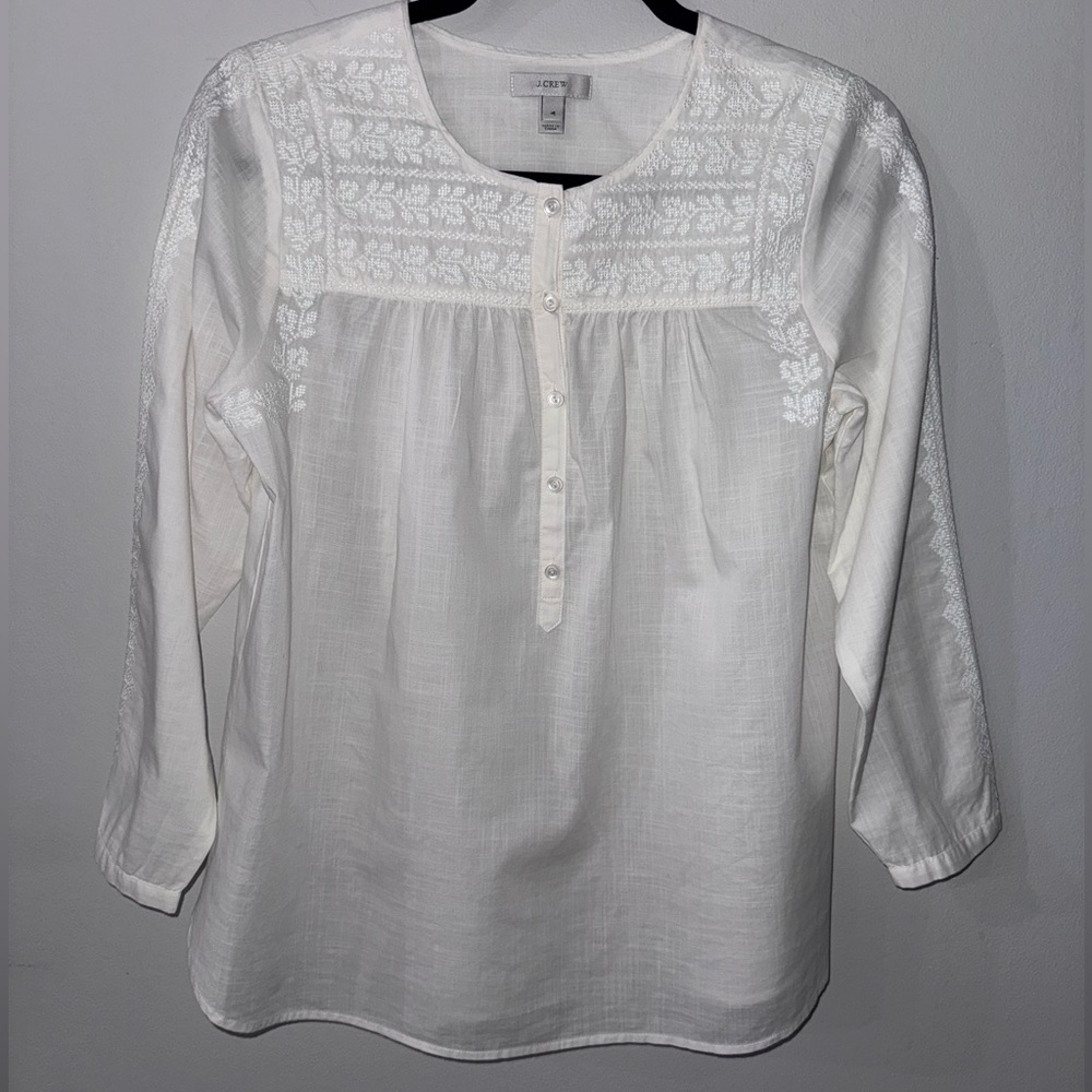 J. Crew Cream Blouse with Floral Embroidery